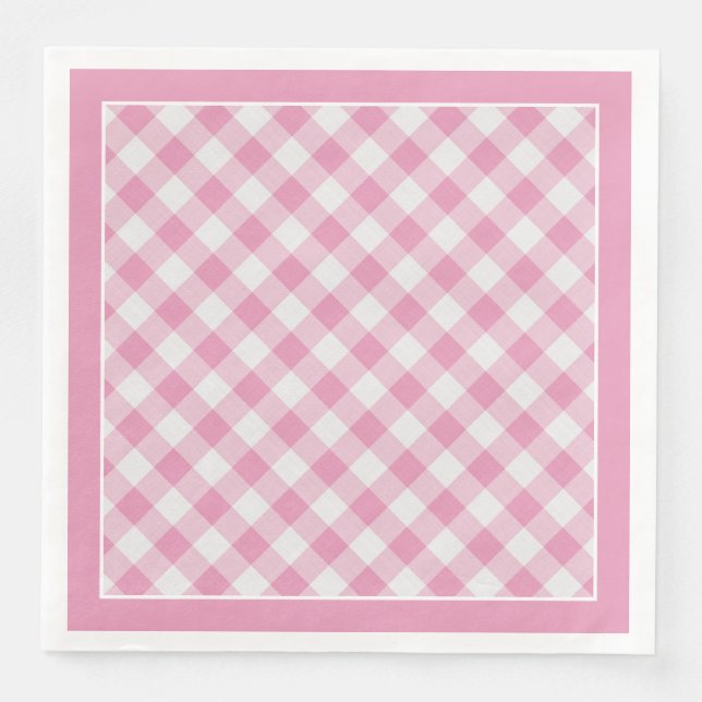 Pink Gingham Checks Pattern For All Occasions Paper Dinner Napkins (Front)
