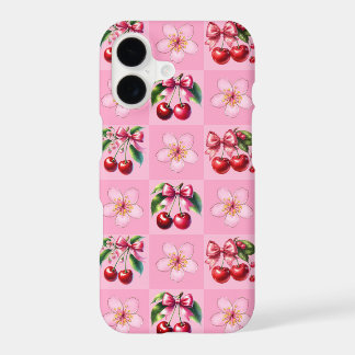Pink Gingham Cherry Blossom iPhone 17 Case