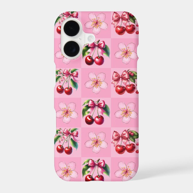 Pink Gingham Cherry Blossom  Case-Mate iPhone Case (Back)