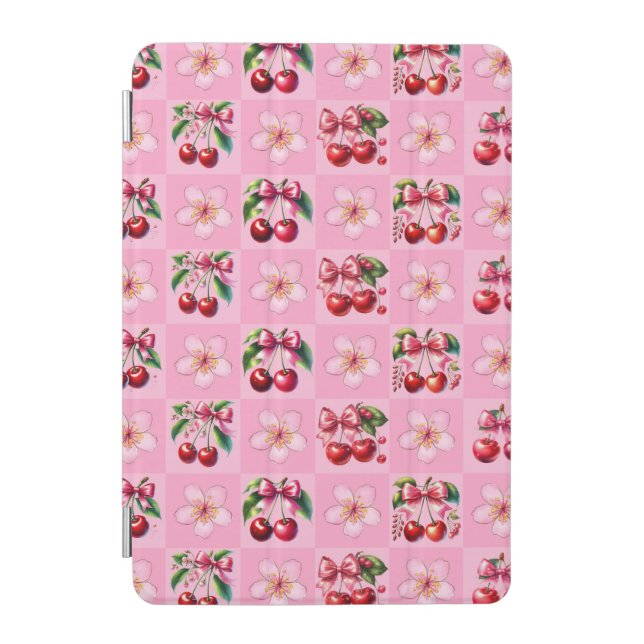 Pink Gingham Cherry Blossom  iPad Mini Cover (Front)