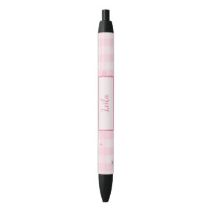 Pink Gingham Cherry Bow Script Name Design Pen