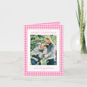 Pink Gingham Christmas Photo Holiday Card