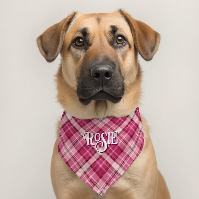 Pink Gingham Classic Checkered Style Personalized Pet Bandana Collar (Dog 2)