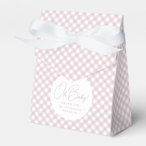 Pink gingham classic cute simple baby boy shower favor boxes