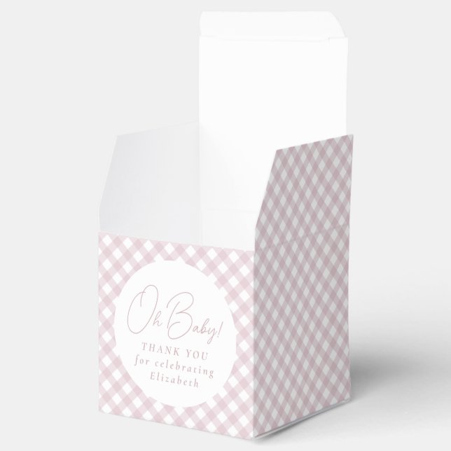 Pink gingham classic simple girl baby shower favor boxes (Opened)