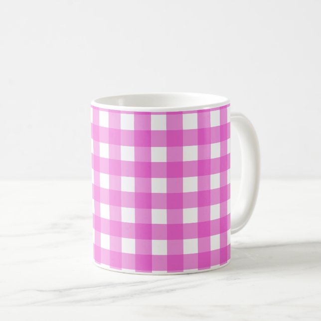 Pink gingham coffee mug (Front Right)