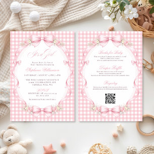 Pink Gingham Coquette Bow All-in-One Baby Shower Invitation