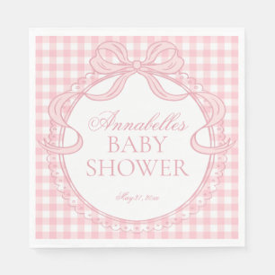 Pink Gingham Coquette Bow Baby Shower Dessert Napkins