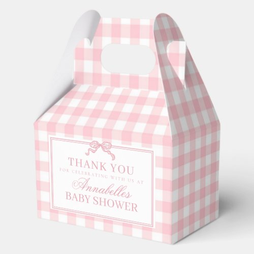 Pink Gingham Coquette Bow Baby Shower Gable Favor Boxes