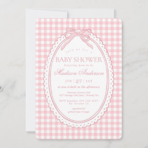 Pink Gingham Coquette Bow Baby Shower Invitation