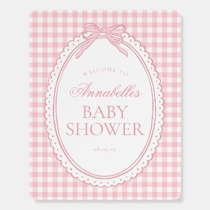 Pink Gingham Coquette Bow Baby Shower Welcome Foam Board