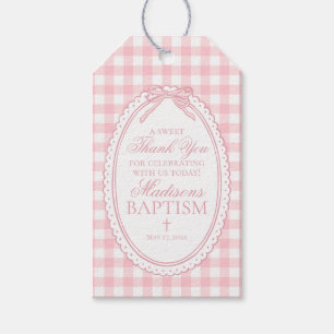 Pink Gingham Coquette Bow Baptism Favors Gift Tags