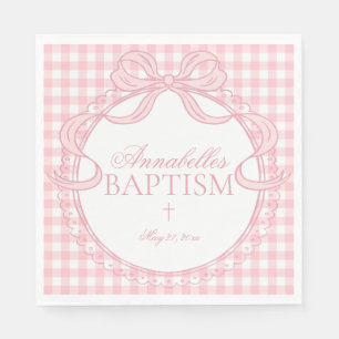 Pink Gingham Coquette Bow Baptism Table Decor Napkins