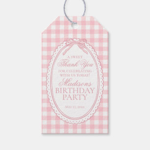 Pink Gingham Coquette Bow Birthday Party Favors Gift Tags