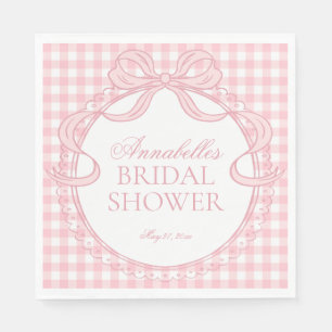 Pink Gingham Coquette Bow Bridal Shower Dessert Napkins