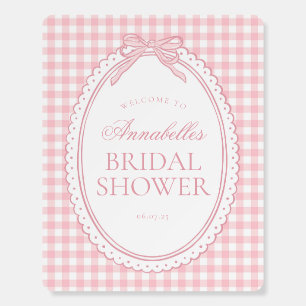 Pink Gingham Coquette Bow Bridal Shower Welcome Foam Board