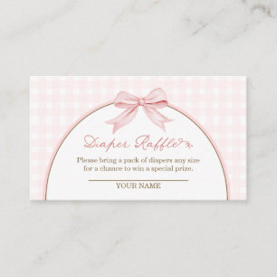 Pink Gingham Coquette Bow Diaper Raffle Enclosure Card
