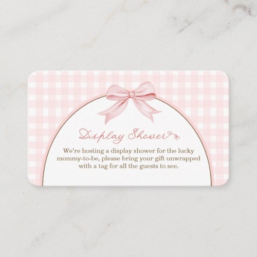 Pink Gingham Coquette Bow Display Shower Enclosure Card