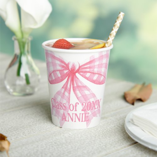 Pink Gingham Coquette Bow  Paper Cups