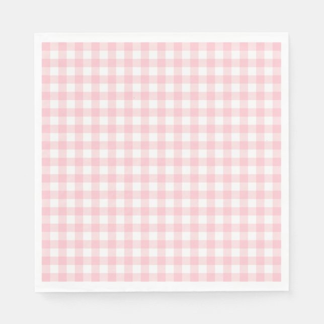 Pink Gingham Coquette Bow Party Dessert Napkins (Front)