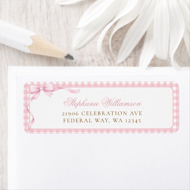 Pink Gingham Coquette Bow Return Address Label (Insitu)