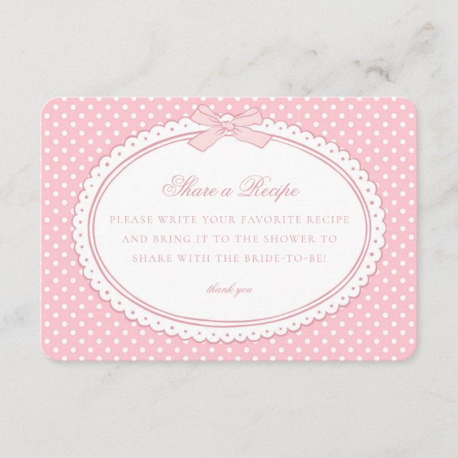Pink Gingham Coquette Bow Share a Recipe Enclosure Card (Front)