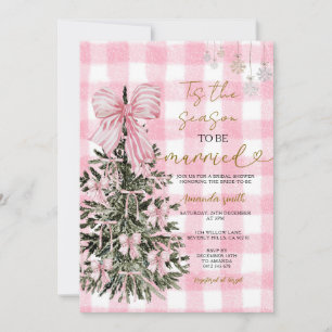 Pink Gingham Coquette Christmas Tree Bridal Shower Invitation