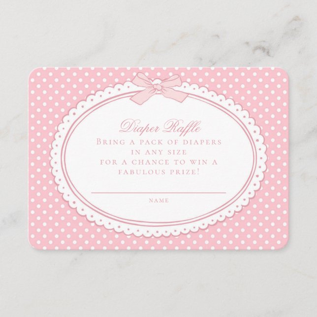 Pink Gingham Coquette  Diaper Raffle Enclosure Card (Front)