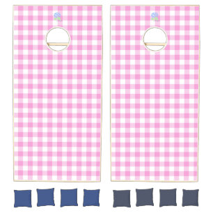 pink gingham cornhole set