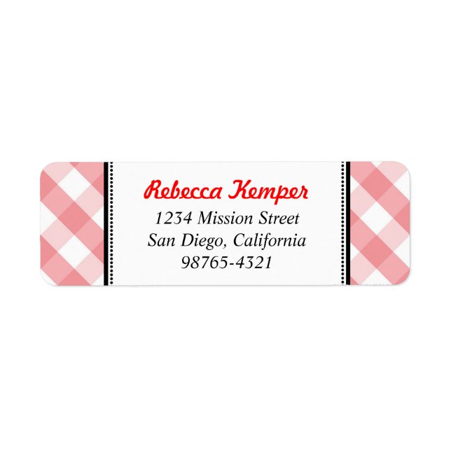 Pink gingham country rustic charm return address label (Front)