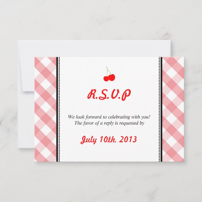 Pink gingham country rustic wedding response rsvp (Front)
