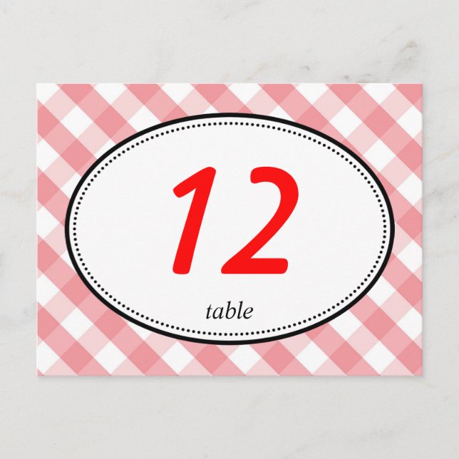 Pink gingham country rustic wedding table number (Front)