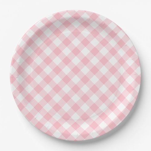 Pink Gingham Country Wedding Paper Plates
