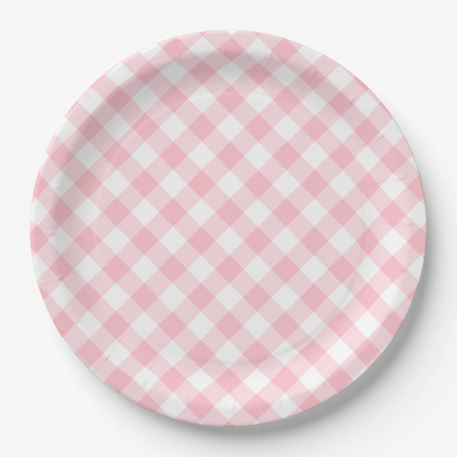 Pink Gingham Country Wedding Paper Plates (Front)