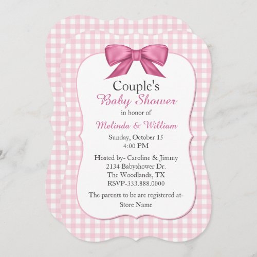 Pink Gingham Couples Baby Shower Invitation