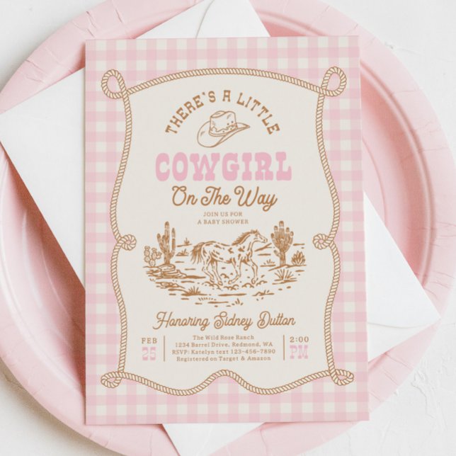 Pink Gingham Cowgirl Baby Shower Invitation (Creator Uploaded)