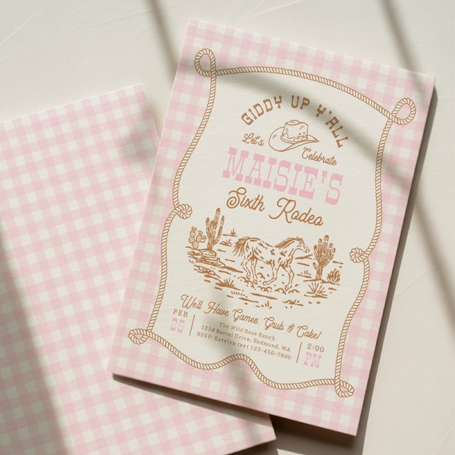 Pink Gingham Cowgirl Birthday Invitation (Creator Uploaded)