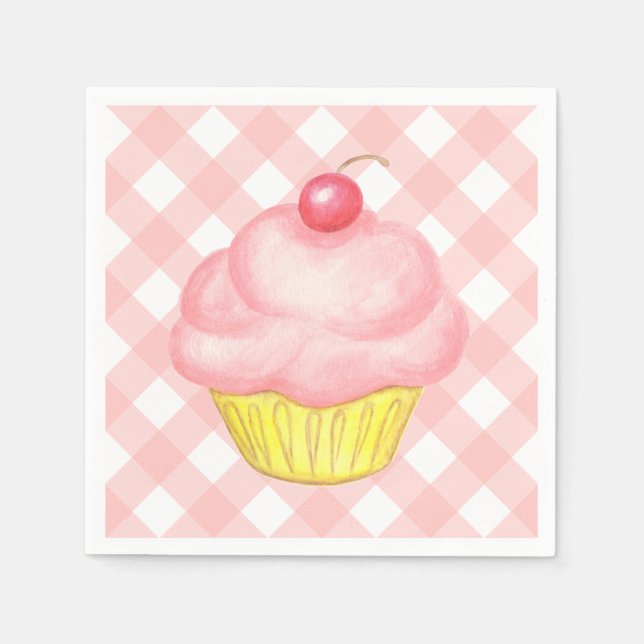 Pink Gingham Cupcake Napkins (Front)