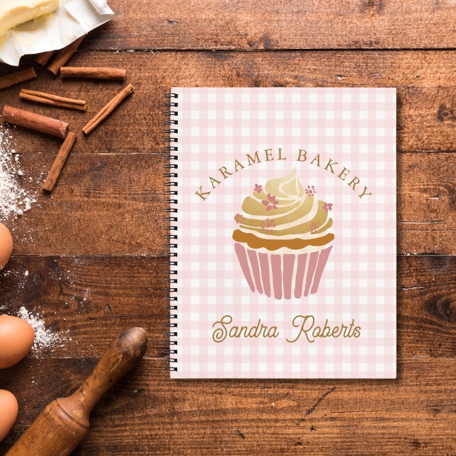 Pink Gingham Cupcake Pastry Chef Notebook (Pink Cupcake Gingham Bakery Recipe notebook)