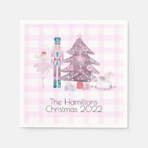 Pink Gingham Custom Nutcracker  Napkins