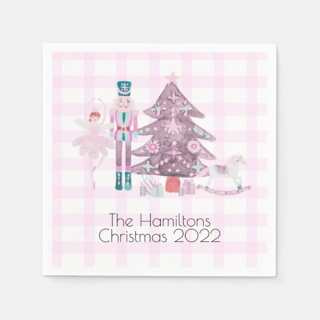 Pink Gingham Custom Nutcracker  Napkins (Front)