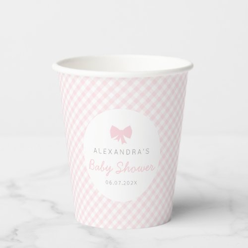 Pink gingham cute bow baby shower paper cups