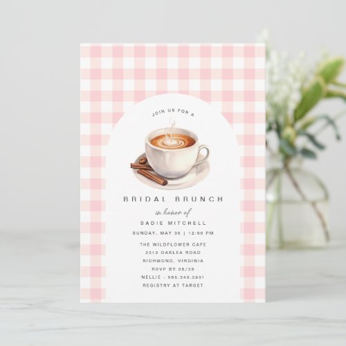 Pink Gingham  Cute Coffee Bridal Shower Brunch Invitation