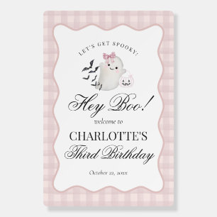 Pink Gingham Cute Ghost Spooky Birthday Welcome Foam Board