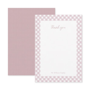 Pink gingham cute personalized baby girl shower thank you card