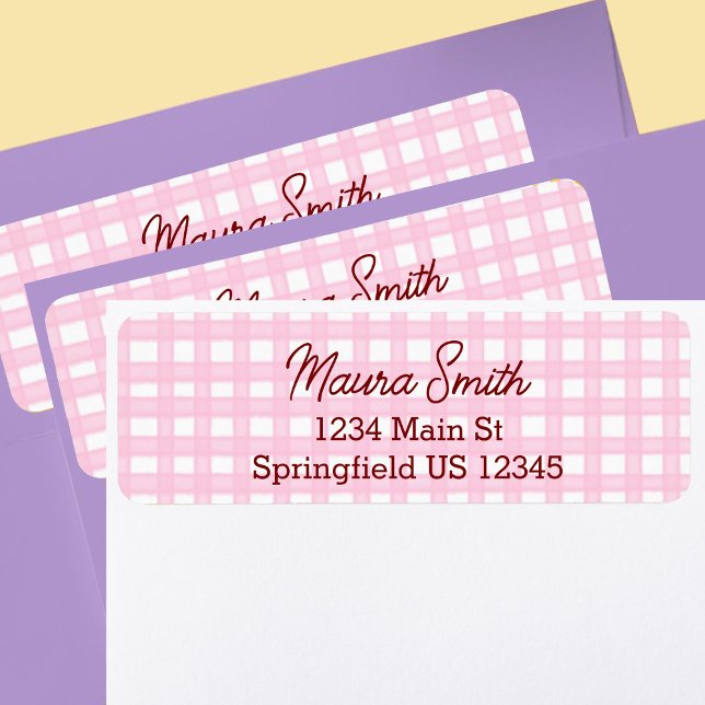 Pink Gingham cute return address Label (Creator Uploaded)
