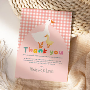 Pink Gingham Cute Silly Goose Baby Shower Thank You Card