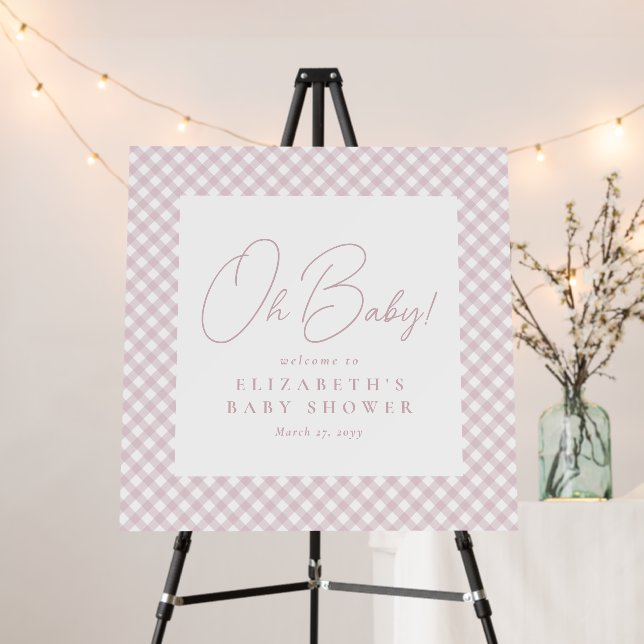 Pink gingham cute simple baby girl shower foam board (In Situ (Stand))