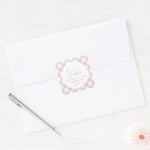 Pink gingham cute simple baby return address square sticker