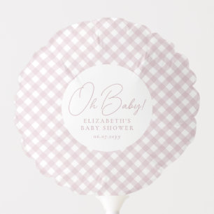 Pink gingham cute simple personalized baby shower balloon